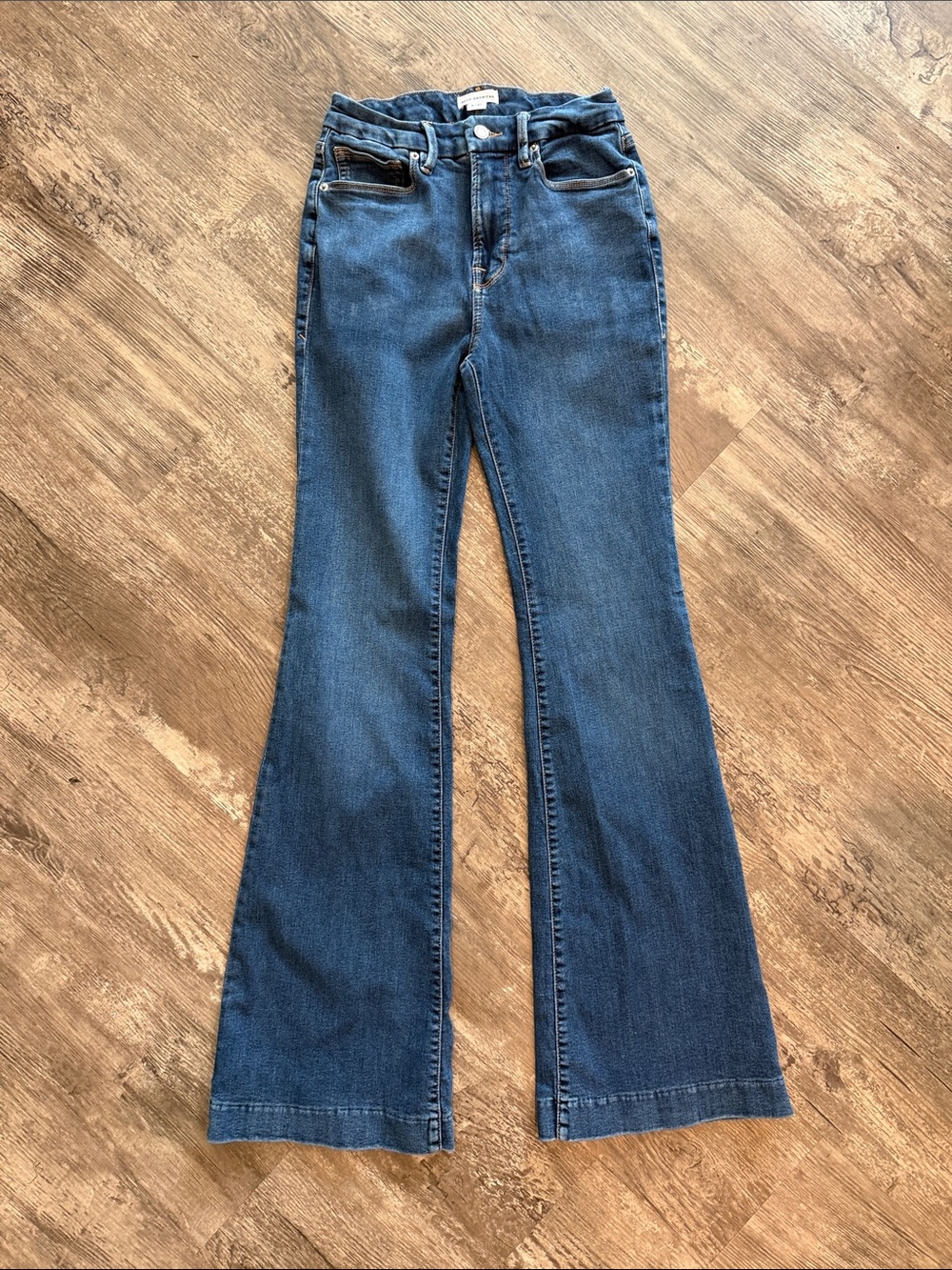 Good American Good Legs Flare Dark Blue High-Rise Flare Jeans
